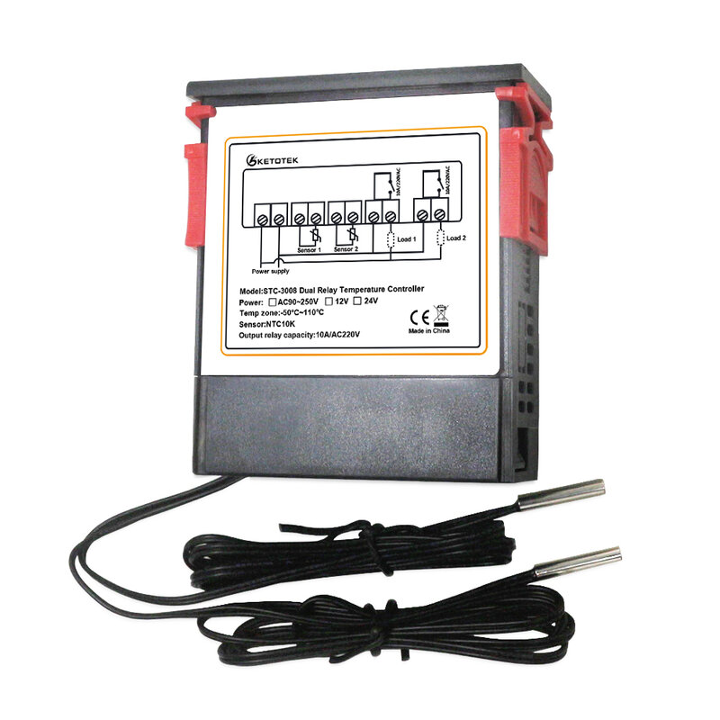 Incubator Digital Thermostat Suhu Controller Dua Relay Output Thermoscope 10A Pendingin Pemanasan STC-3008 STC-1000