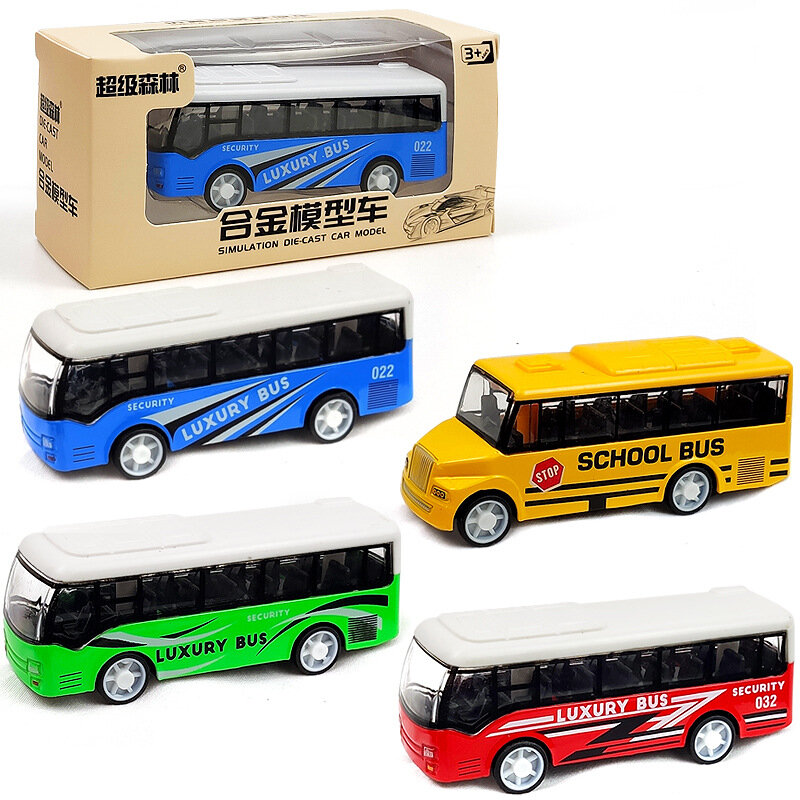 9Cm Windup Diecast Ruxury Bus Schoolbus Model Speelgoed