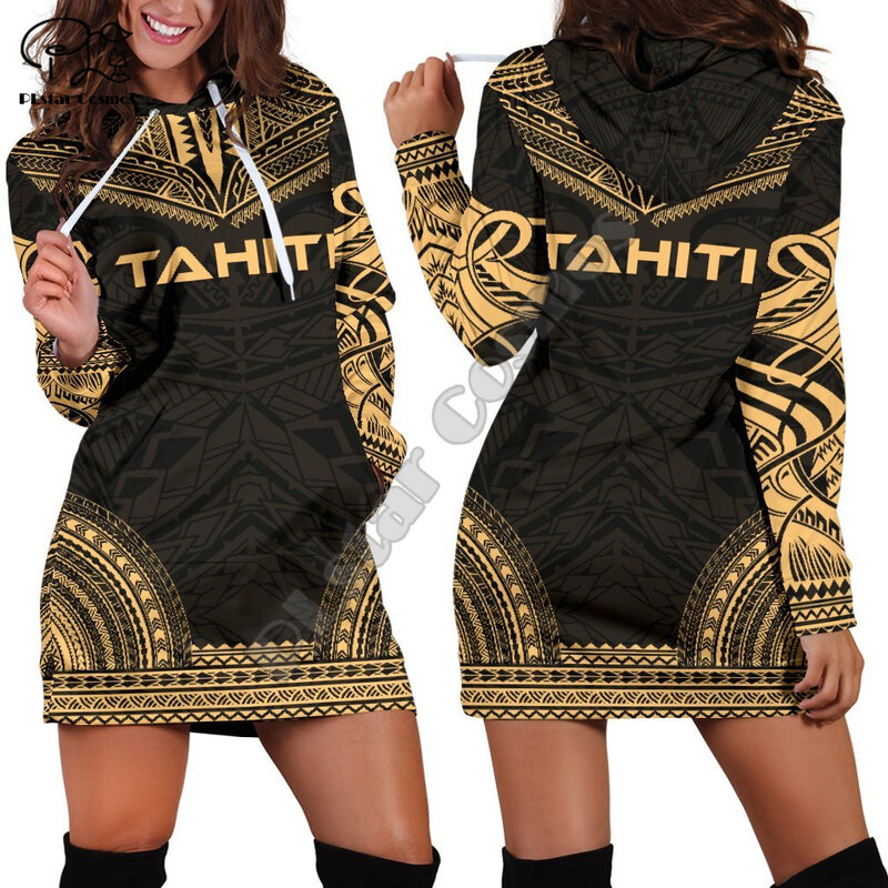 Polinesia Perancis Tahiti Negara Budaya Suku Retro Harajuku 3DPrint Wanita Kaus Lengan Panjang Pullover Gaun Hoody Lucu A3