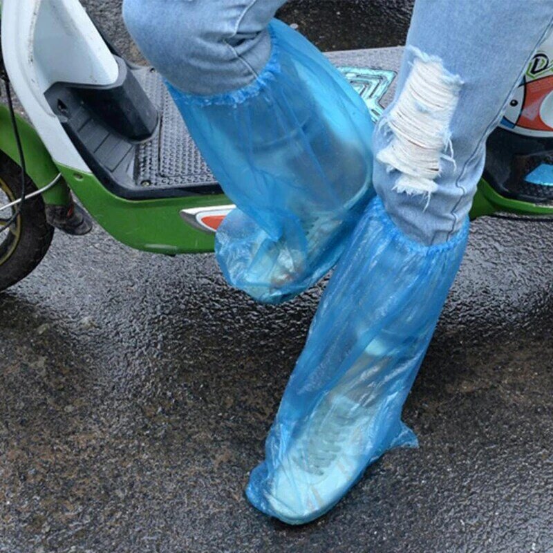 Capas de sapato de chuva descartáveis, 1 par, durável, impermeável, grossa, plástica, bota alta, dropship