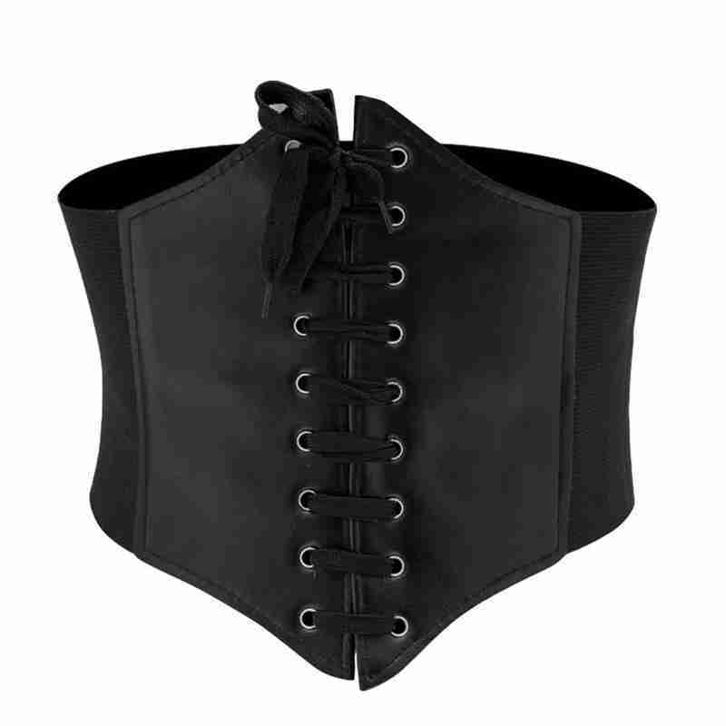 Cinturón gótico oscuro de cuero PU para mujer, faja ajustable con cordones, ancho, adelgazante, 1 piezas