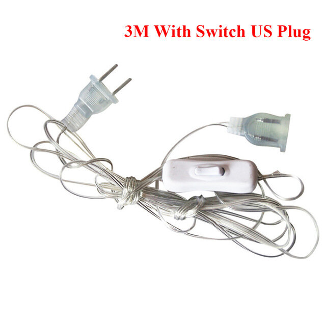 3M Plug Extender Kawat Kabel Ekstensi EU/US Plug untuk Lampu LED String Pernikahan Dekorasi Led Garland DIY natal Lampu Natal