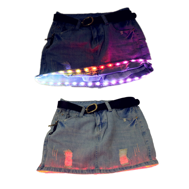 Модная мини-юбка со светодиодной подсветкой, Сексуальная мини-юбка для вечеринок, ночного клуба, модная женская облегающая юбка по всей длине