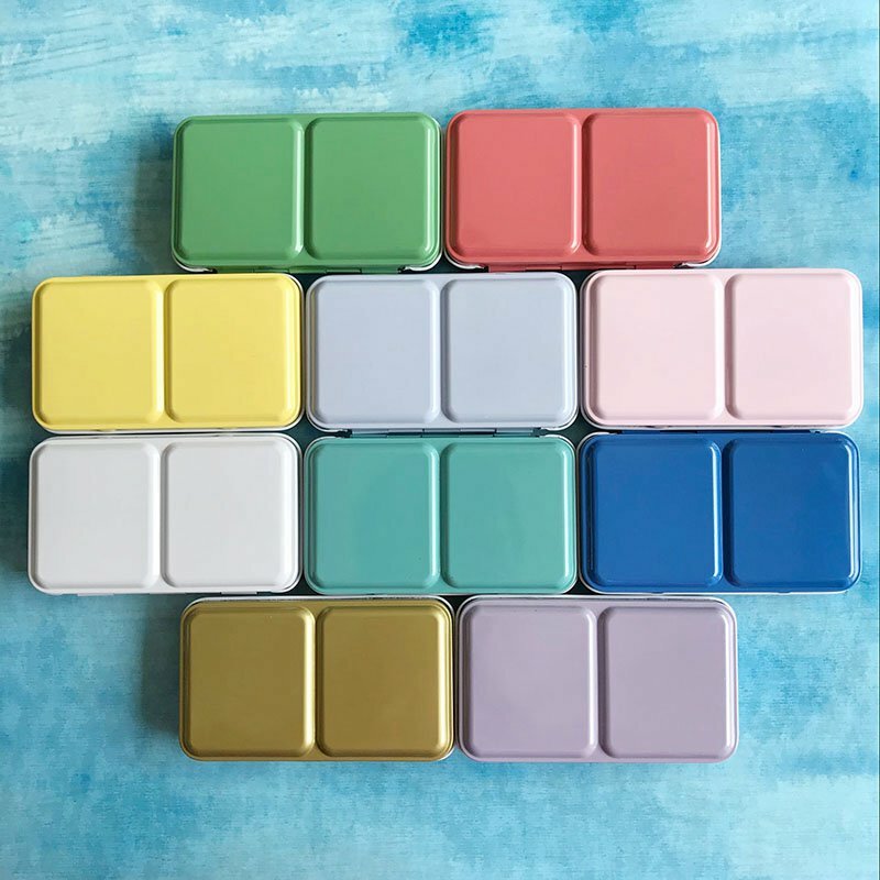 Colorful Empty Watercolor Paints Tins Box Palette Painting Storage Paint Iron Box with 24 Half Pans For Art Supplies
