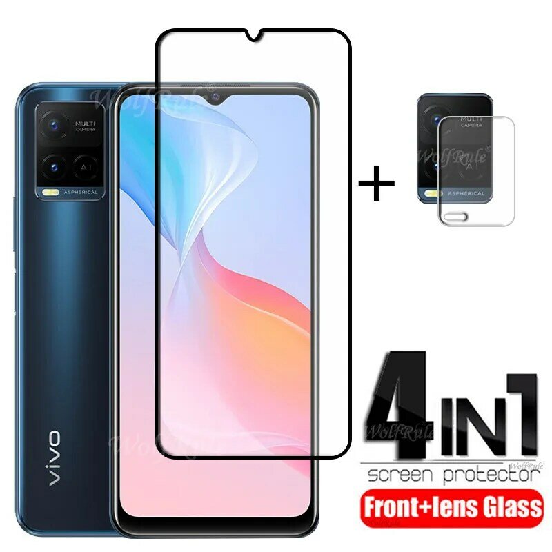 4-in-1 For Vivo Y21 Glass For Vivo Y21 Tempered Glass Phone Film Full Glue 9H HD Screen Protector For Vivo Y21S Y21 Lens Glass