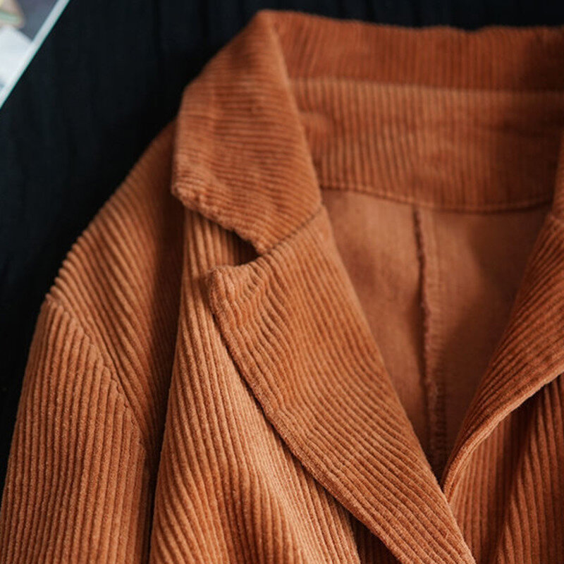 Nuove giacche di velluto a coste Harajuku coreano carino tinta unita manica lunga collo bavero cappotto Cardigan doppio petto Casual
