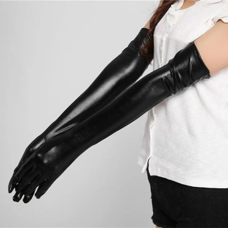 Dorosłe seksowne długie rękawiczki czarne panie Hip-pop fetysz Faux skórzane rękawiczki Clubwear Sexy Catsuit Cosplay kostiumy akcesoria