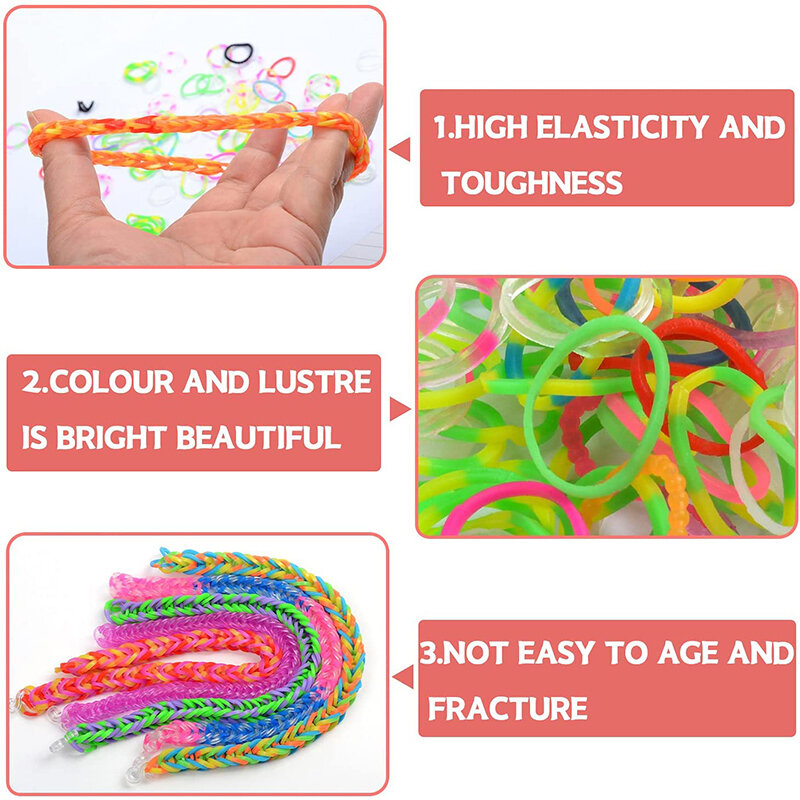 600-1500 pezzi + Set di fasce colorate per telaio Kit per la creazione di braccialetti Color caramella Kit di braccialetti intrecciati con elastico fai da te regali per giocattoli artigianali per ragazze