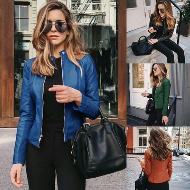 PU Leather Jacket Soft Fashion Classic Motorcycle Women Short Jacket Coat Streetwear Zipper Long Sleeve Solid Slim Female Outwea