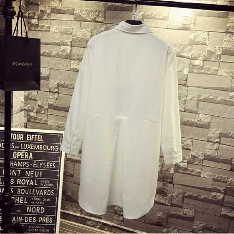 Chemise blanche brodée à manches longues pour femmes, chemisier vintage, grande taille, dames, 100% coton, décontracté, tunique en Y