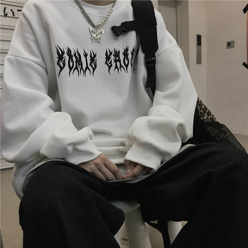 Jesień Punk czarne bluzy topy Gothic Grunge obszerna bluza z kapturem Streetwear kobiet Hip-hop fajne para główna ulica swetry