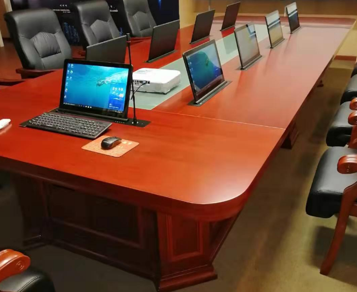 Sistema de conferencia sin papel de elevación de monitor lcd, montaje en mesa, pantalla táctil, tabletas, escritorio