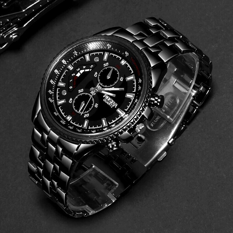 Montre en acier inoxydable noir pour hommes, horloge de Sport, de marque de luxe, pour affaires, Hodinky Reloj Hombre
