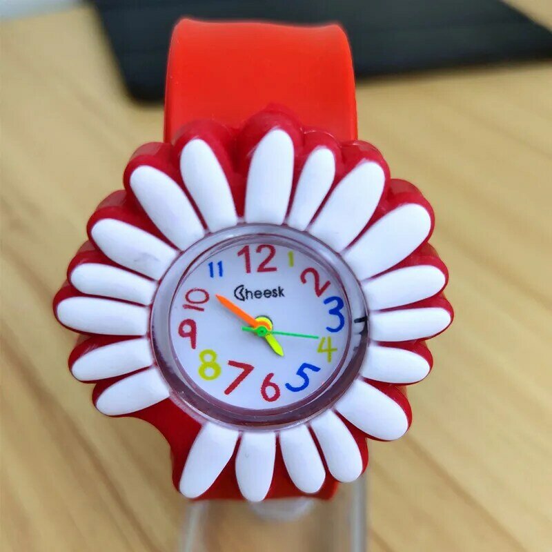 Dropshipping-새로운 국화 모양 어린이 시계, 버클없이 팻 스포츠 석영 손목 시계, 어린이 생일 시계, 시간