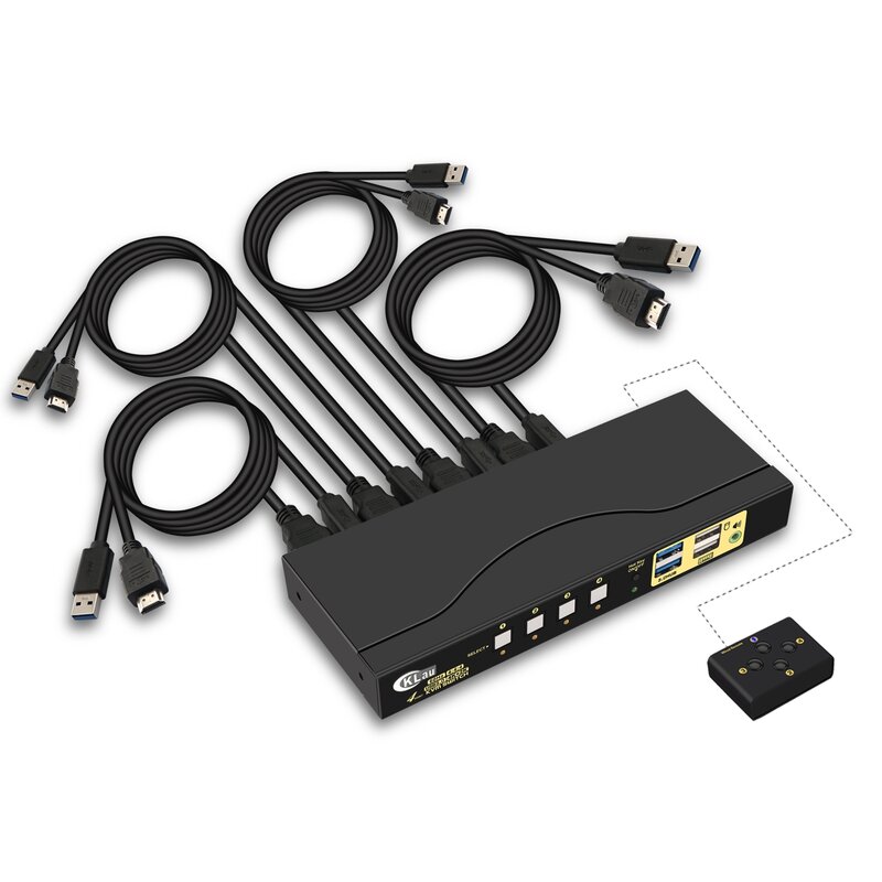 4Port HDMI  KVM Switch , USB3.0 KVM switch with Audio and Microphone Resolution Up to 4Kx2K@60Hz 4:4:4