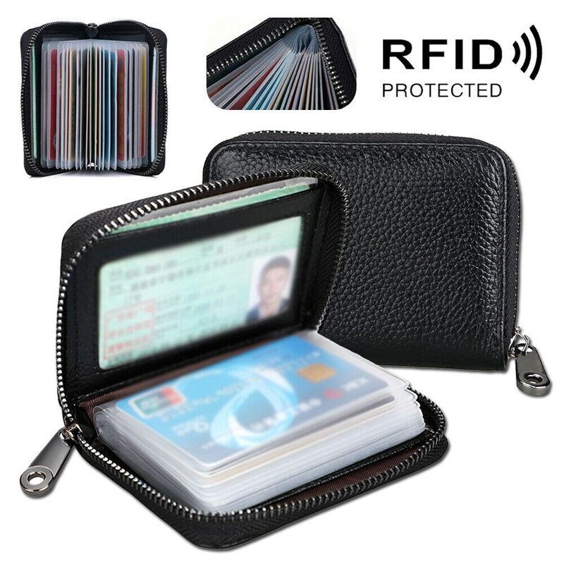 Mini billetera de cuero con bloqueo RFID, billetera pequeña de cuero para tarjetas, estuche de negocios, soporte para monedero, entrega rápida, novedad de 2022