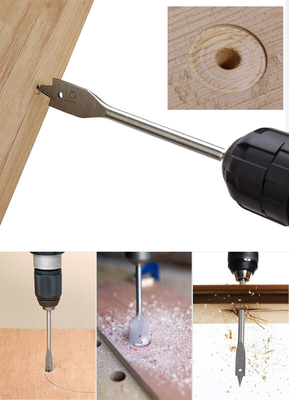 Conjuntos de ferramentas para madeira duráveis, broca plana, aço longo de alto carbono, brocas planas de madeira, brocas para madeira, 6-55mm, 1pc