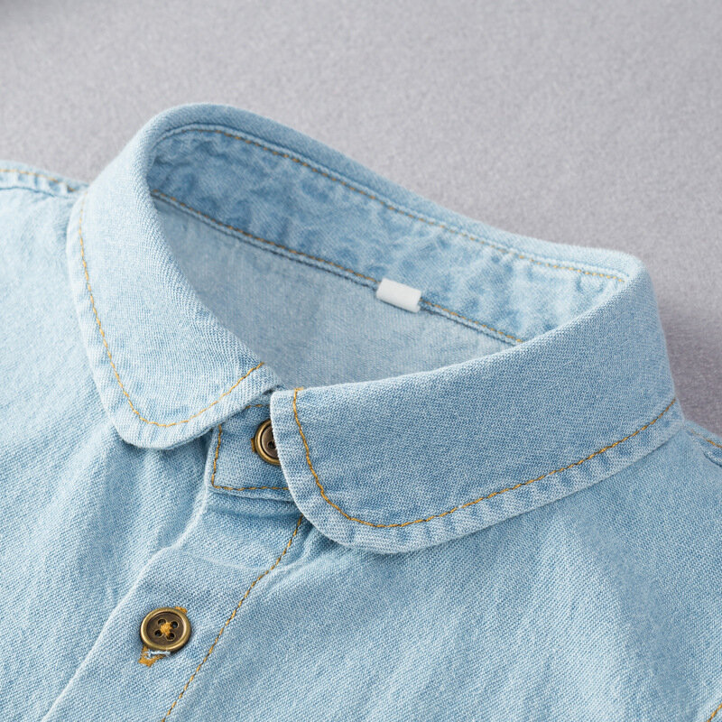 Versione coreana di camicia in denim lavato all-match colletto finto collo a punta girocollo decorativo colletto finto
