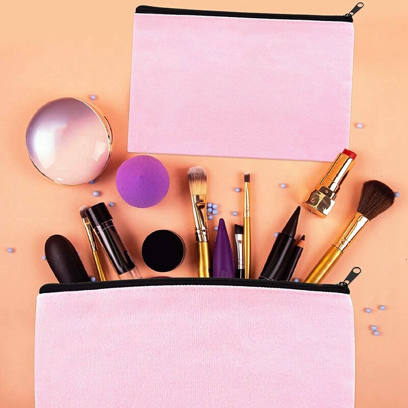 Trousse de maquillage en toile rose avec fermeture éclair multi-documents, sacs cosmétiques en vrac, étui à crayons en poudre, artisanat de bricolage