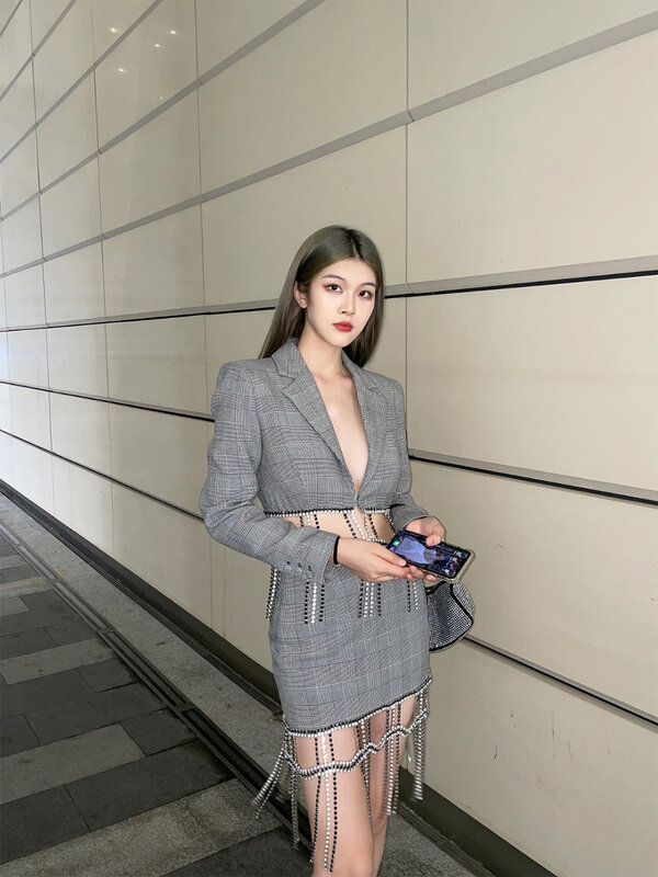 High-End Tassels Blazer สำหรับสุภาพสตรี2021สั้น Blazer และกระโปรงดินสอ Chic High Street Blazer สูท