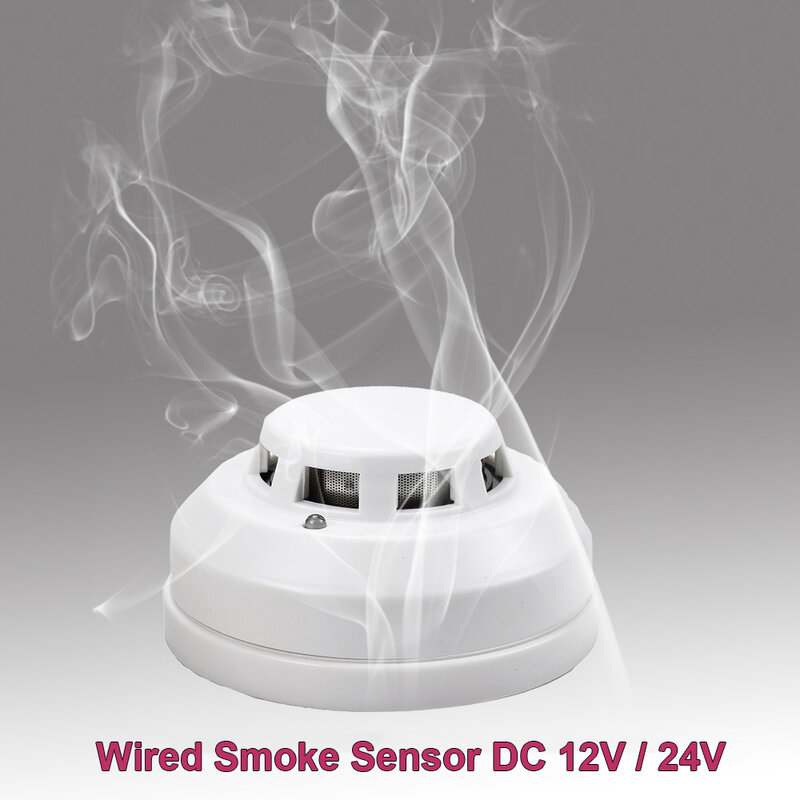 Gzgmet 12v dc detector de fumaça fotoelétrico sensor de alarme em casa detector de segurança contra incêndio para sistema de alarme com fio