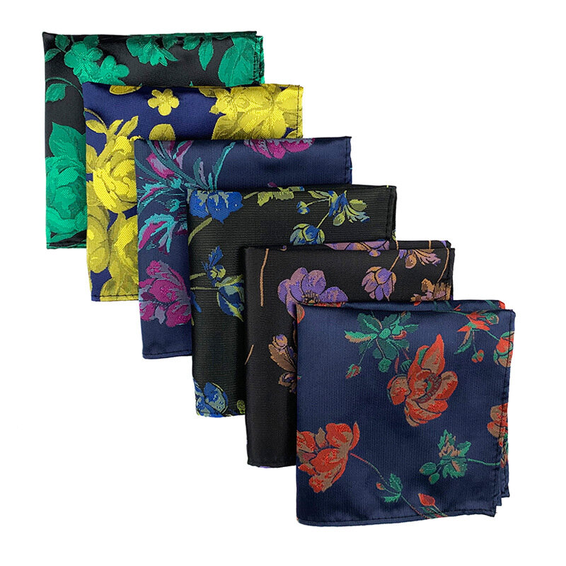Lenços quadrados de bolso para homens Toalha Hanky, ternos florais, lenço de linho, flor e floral, bolsos quadrados de negócios, novo