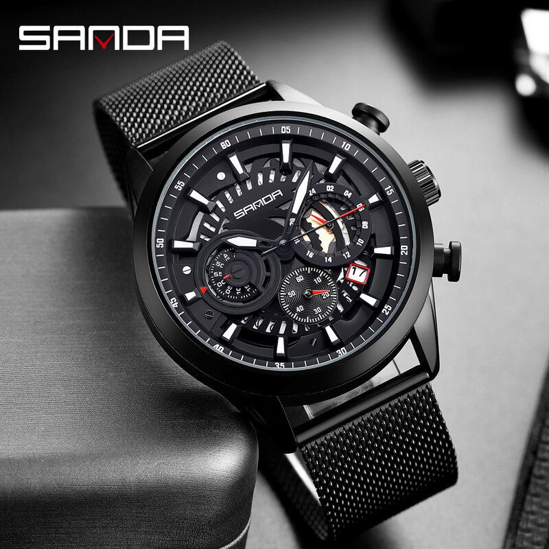SANDA Лидирующий бренд, Роскошные мужские часы, 30 м, водонепроницаемые, для свиданий, мужские спортивные часы, мужские Кварцевые повседневные наручные часы, Relogio Masculino