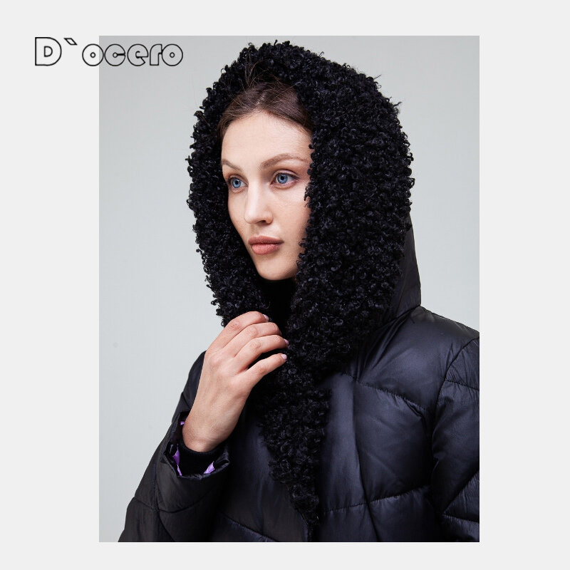 سترة شتوية للنساء من D'OCERO موضة 2021 معطف طويل دافئ مبطن ضد الرياح ملابس خارجية كبيرة الحجم للنساء سترة بقلنسوة