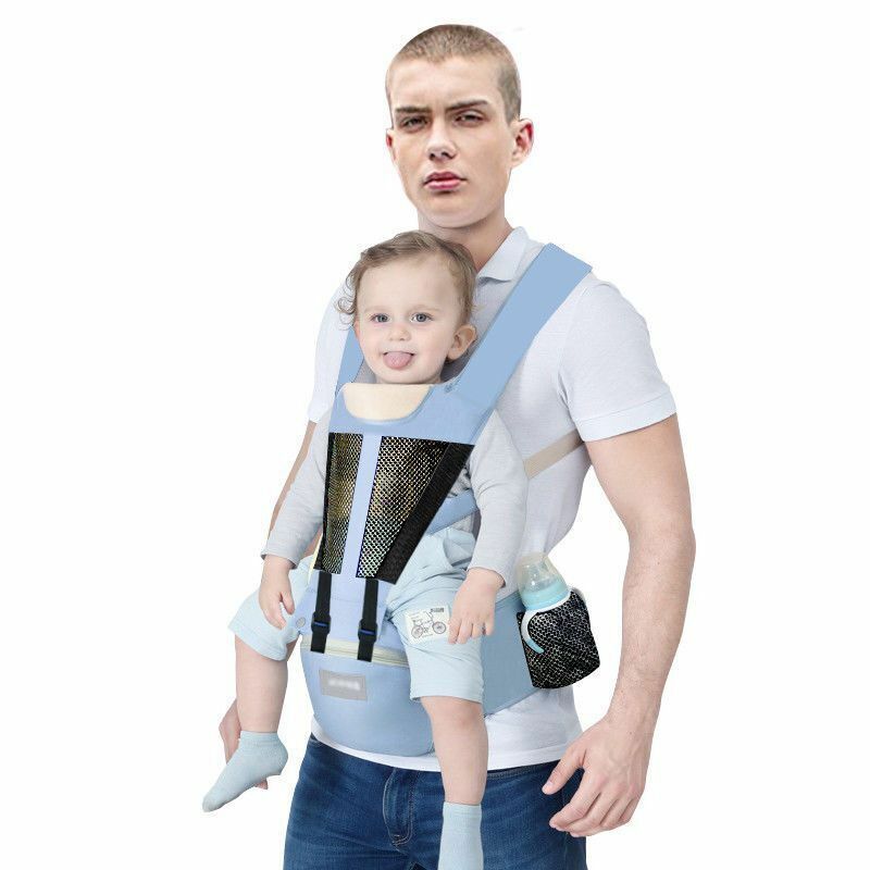 Ergonomic baby carrier, wrap-around backpack, baby travel and activity equipment, such as kangaroo, hip seat