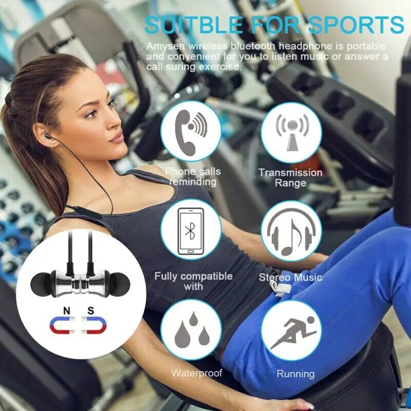Sportowe słuchawki magnetyczne bezprzewodowe słuchawki Bluetooth bas radiowy słuchawki muzyczne z mikrofonem słuchawki do S8 na telefon komórkowy