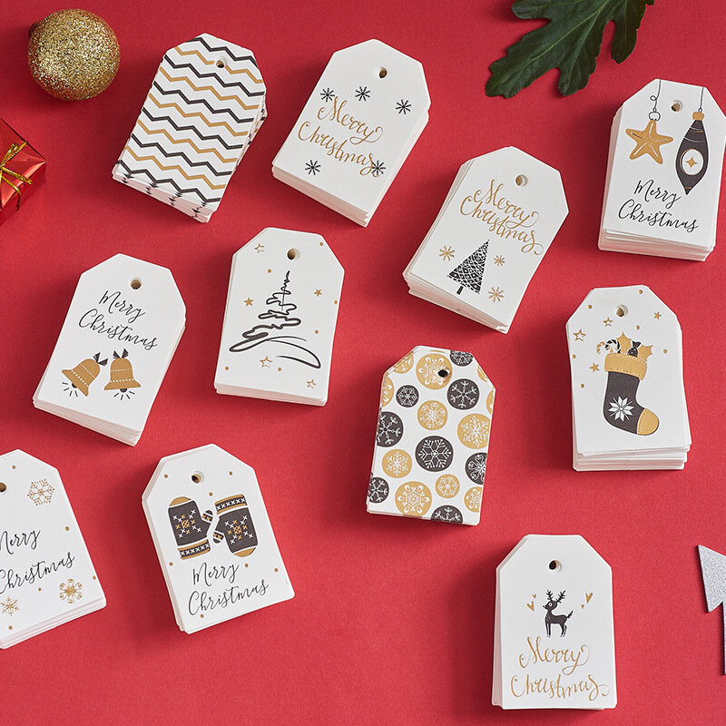 Etiquetas de Feliz Navidad, envoltura de regalos, papel colgante, tarjetas de Papá Noel, manualidades de Navidad, recordatorios de fiesta