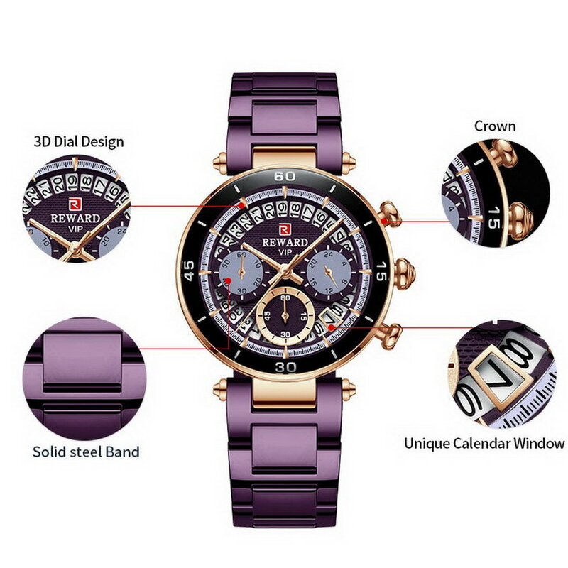 Hot REWARD Women's Wristwatch Fashion Waterproof Travel Date Timepiece Girls Watch Casual Wrist Watch for Women Quartz Watches