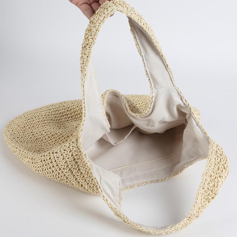 Moda rattanowe damskie torby na ramię Wikcer tkane torebki damskie o dużej pojemności letnie torby plażowe ze słomy Casual Totes torebki 2021