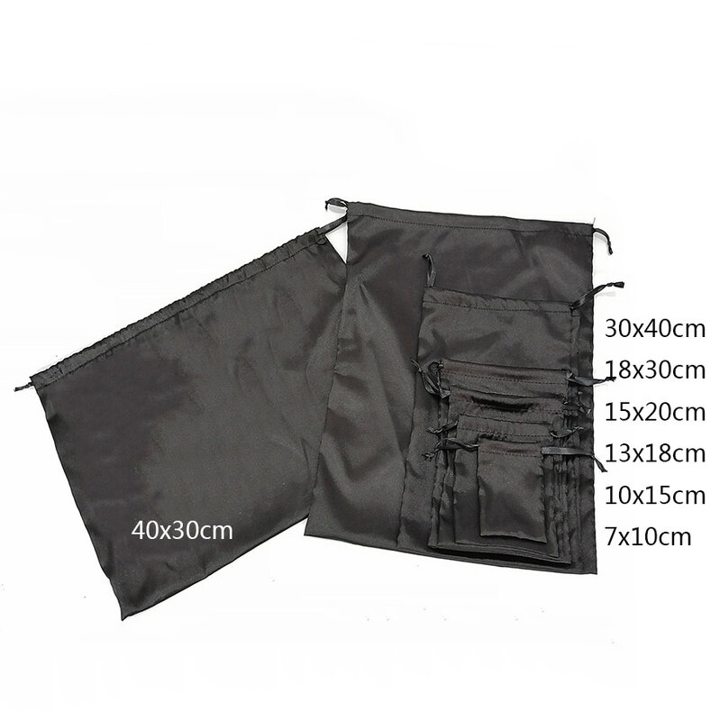 Logo personnalisé et taille Satin cheveux sacs ruban cordon soie Extension de cheveux sacs d'emballage pochettes chaussures tissu sac de rangement