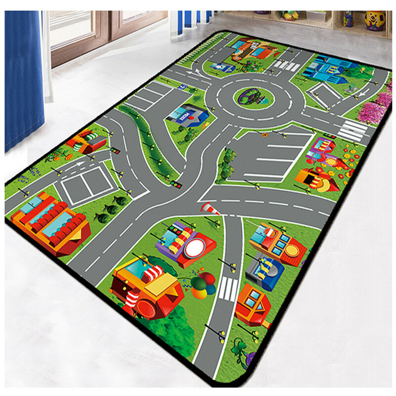 Alfombra de calle de ciudad en miniatura, alfombra cuadrada antideslizante, alfombra 3D, alfombrilla antideslizante para comedor, sala de estar, alfombra suave para niños 02