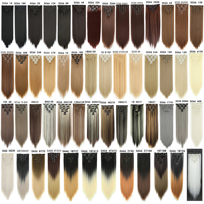 Extensiones de Cabello sintético largo y liso para mujer, extensiones de cabello de 22 pulgadas, 16 Clips, color rubio y Negro degradado