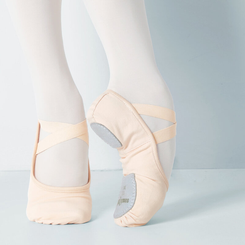 Sepatu Dansa Balet Peregangan Profesional untuk Wanita Anak Perempuan Sandal Balet Kanvas Sol Lembut Terpisah Sepatu Balet Kain Elastis