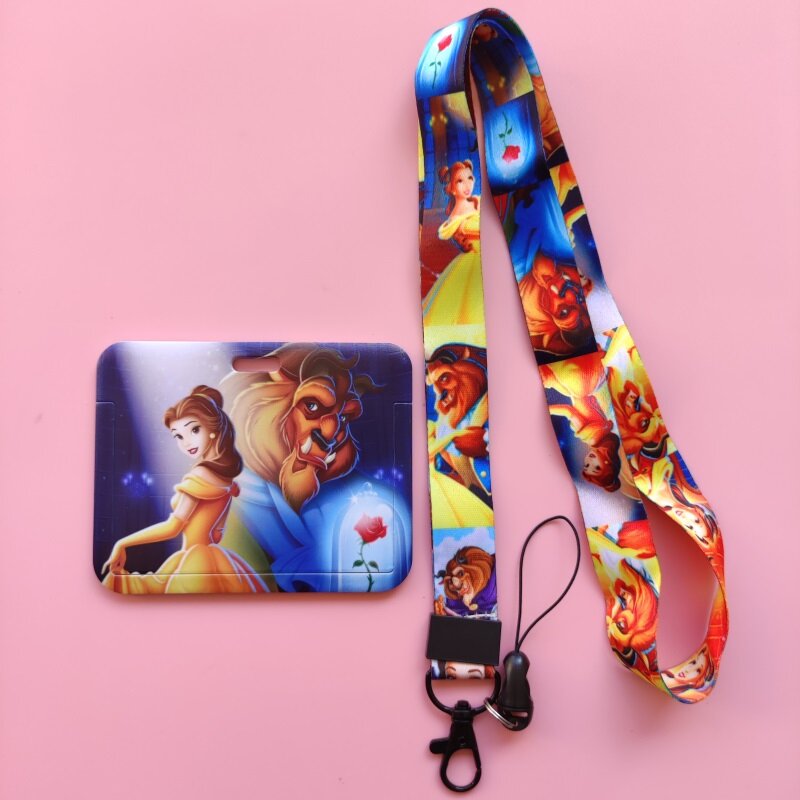 Disney Beauty and the Beast Name Card Covers ID Card Holder Students Bus Card Case Lanyard Visit Door Identity Badge