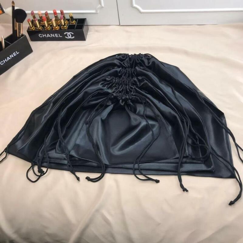 Большая шелковая атласная сумка на шнурке для ухода за волосами на заказ, пылезащитный упаковочный мешок, черный многоразовый мешок, сумка для обуви, дорожная сумка