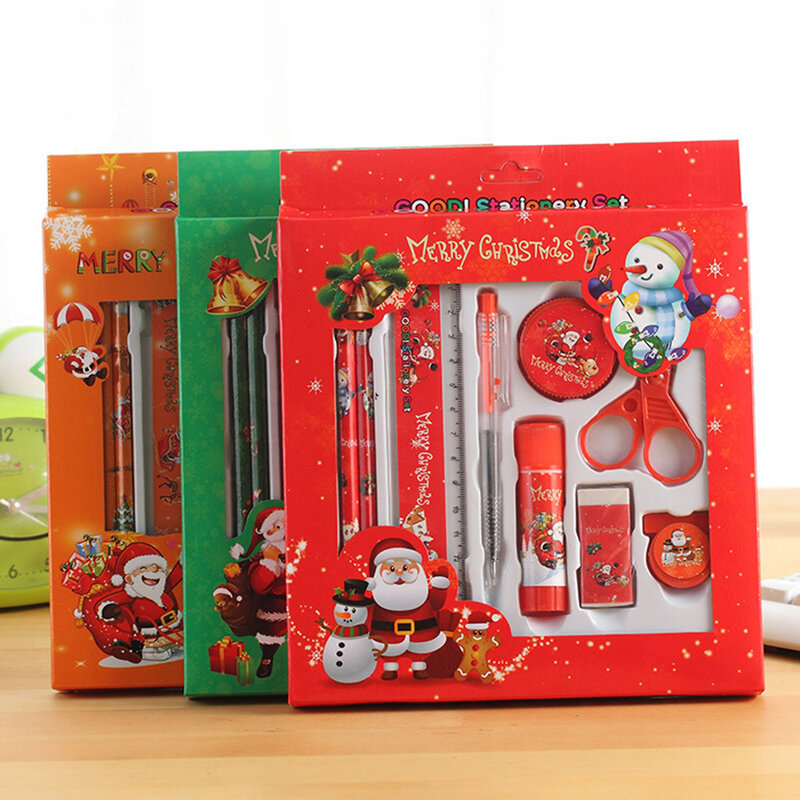 1 Set di cancelleria natalizia Set regalo di natale studenti penna, matita, gomma, righello, temperamatite materiale scolastico per ufficio stazionario