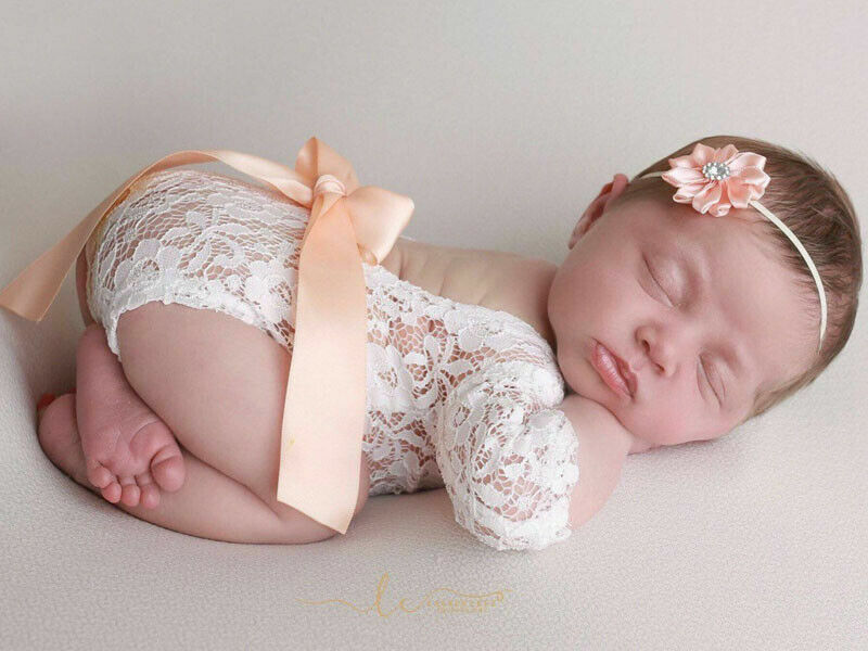 Śliczne koronkowe body niemowlęce noworodka koronkowe Romper zdjęcie odzież łuk koronkowa opaska do włosów zestaw fotografia rekwizyty biały różowy w kolorze moreli