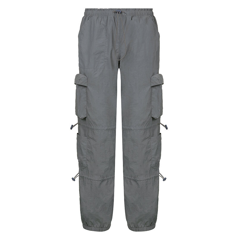 BIKPIIK-Calças femininas largas com bolsos, calças de jogging vintage, macacão de treino, cordão da cintura média, streetwear