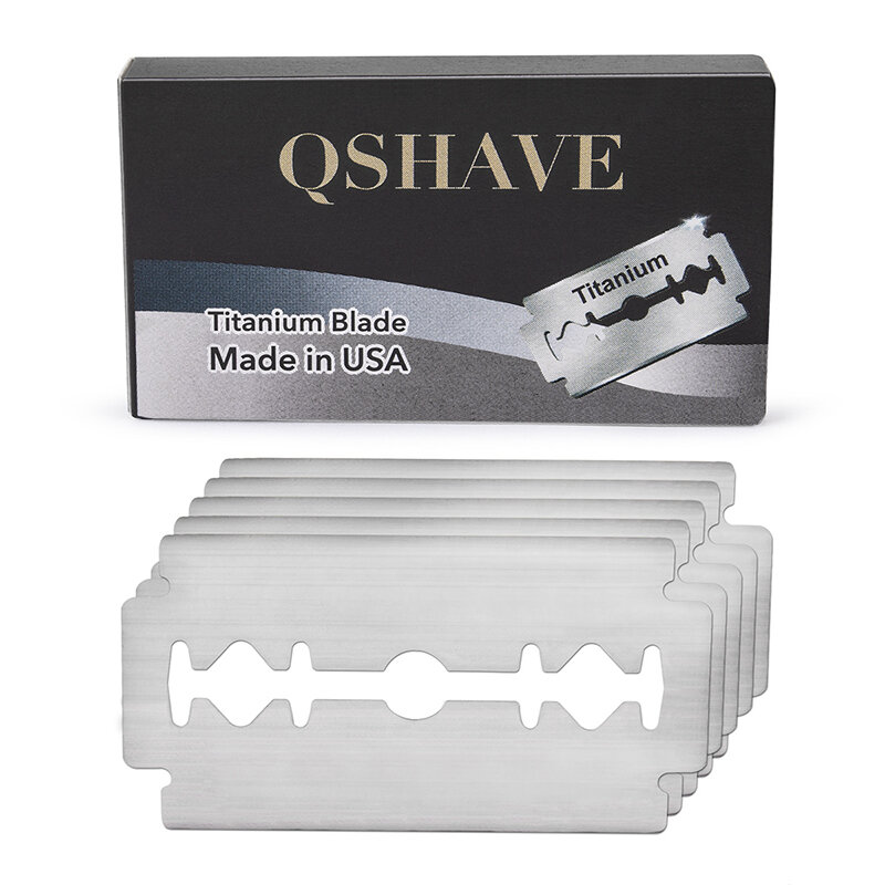Qshave 더블 엣지 안전 면도날, 스트레이트 티타늄 블레이드, 클래식 안전 면도날, 미국산, 10 개 블레이드