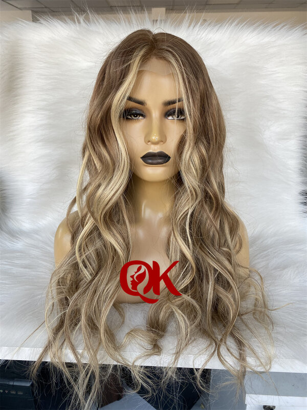 QueenKing hair 13x6 Lace Front Remy Human hair Lace Wig 150% Density Highlight Balayage Color T7/7/24 Ombre Color Wigs for women