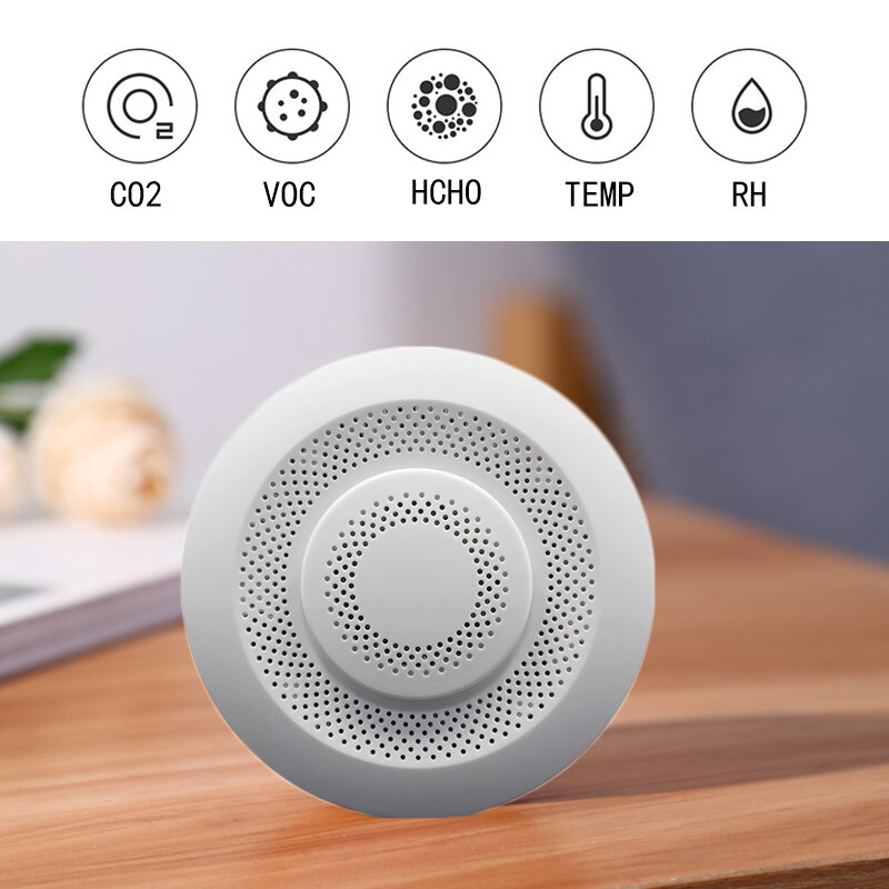 Tuya WiFi Monitor Inteligente da Qualidade do Ar, Detector Interior CO2, Medidor Tester com App Alarme, Formaldeído, VOC, Dióxido de Carbono