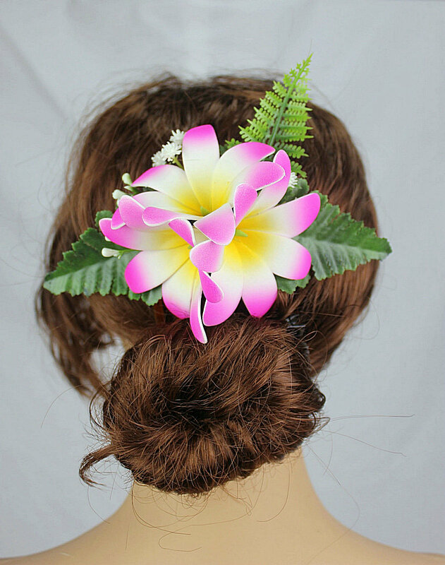 Frete grátis 48 pçs/lote hm1019 8 cor 15cm espuma tiare pente de cabelo artificial hawaii flor acessórios para o cabelo tropical havaí