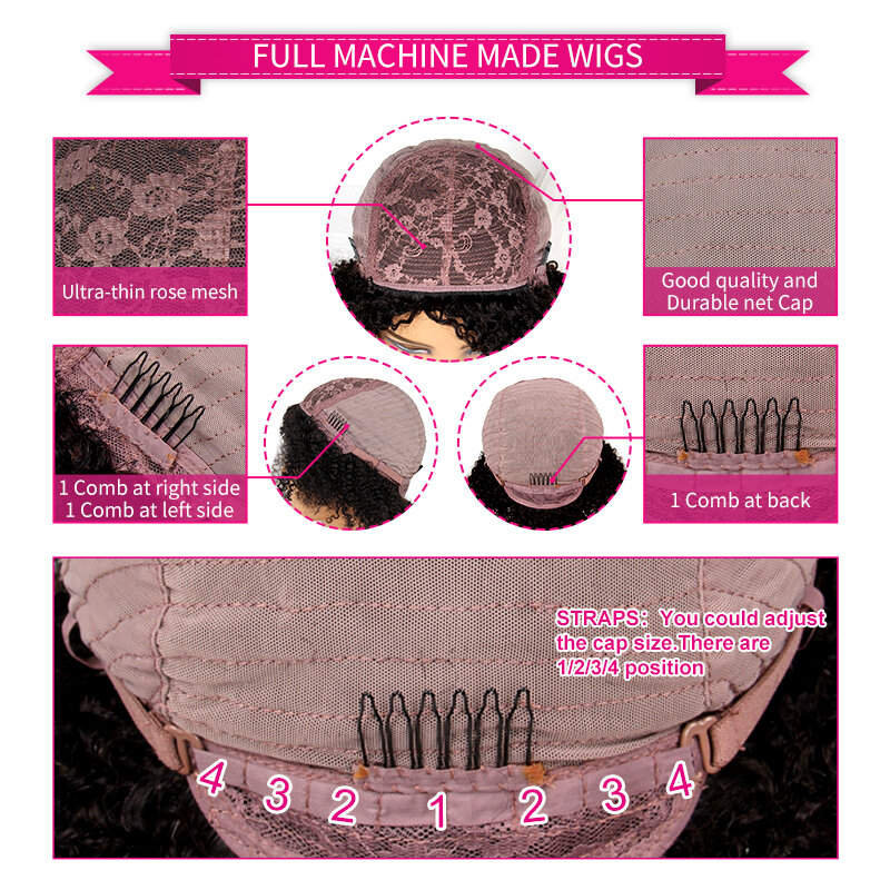 Ombre Madu Pirang Penuh Mesin Wig dengan Poni 1B27 180 Kepadatan Jerry Keriting Penuh Mesin Membuat Wig Brasil Remy Rambut Manusia