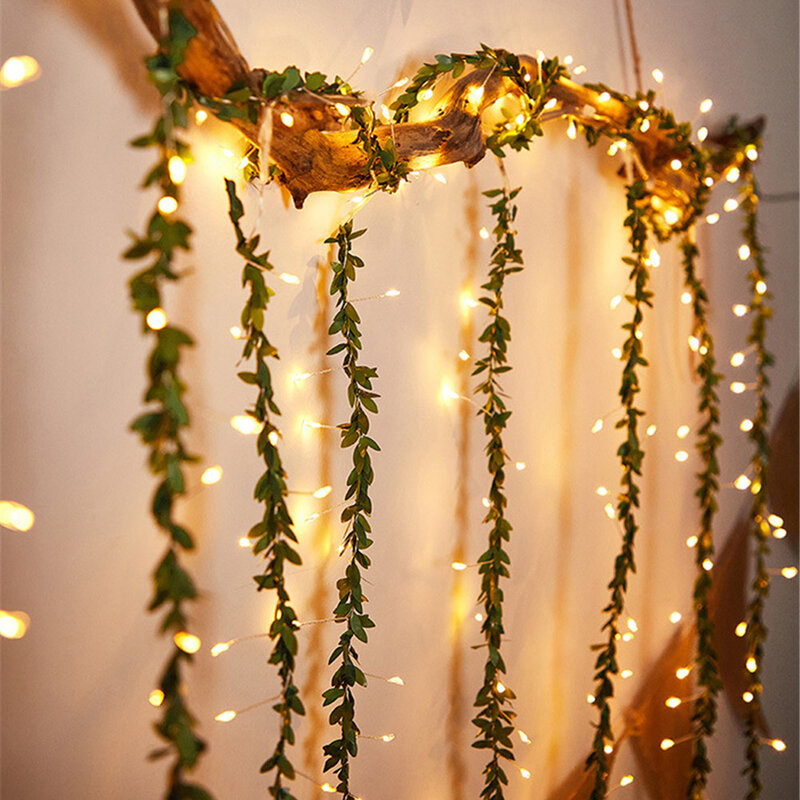 Artificial Garland Fake Vines String Lights USB Operated Green Hanging Plant Lights Curtain String Light Party Indoor Decoration