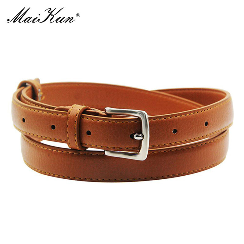 MaiKun Women's Skinny Leather Belt Solid Color Pin Buckle Simple Small Size Suit Business Casual Waist