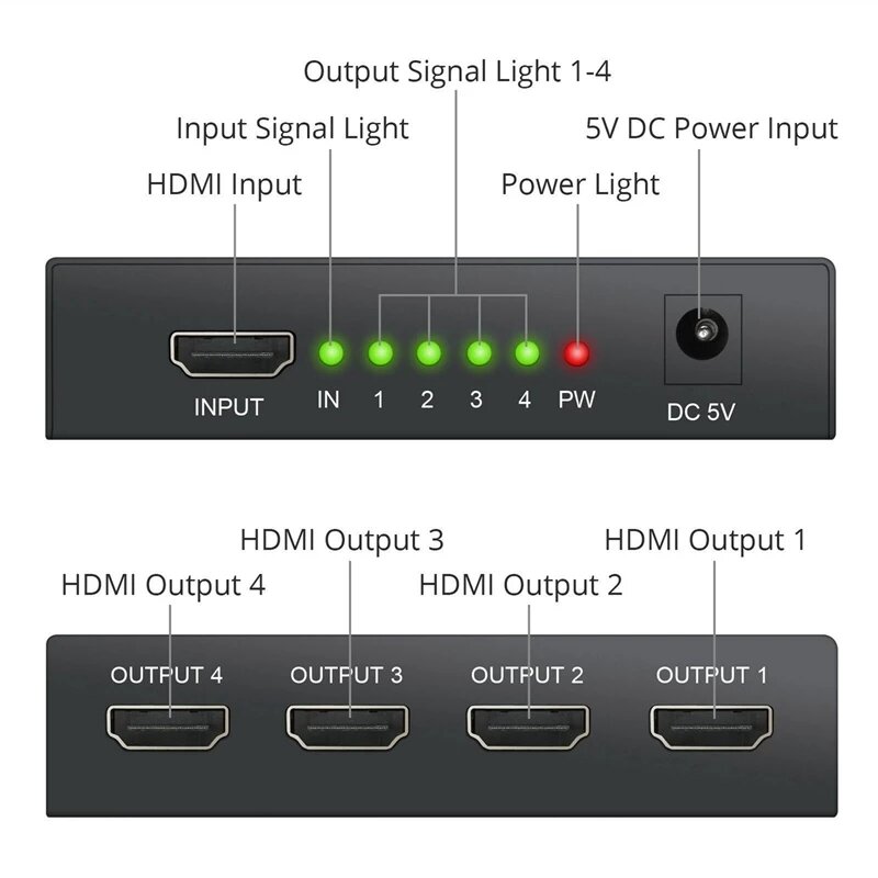 1 In 4 Out HDMI-compatibile Splitter 1x4 HD-MI 1.4 convertitore amplificatore HDCP 4K 1080P doppio Display, per HDTV DVD PS3 Xbox